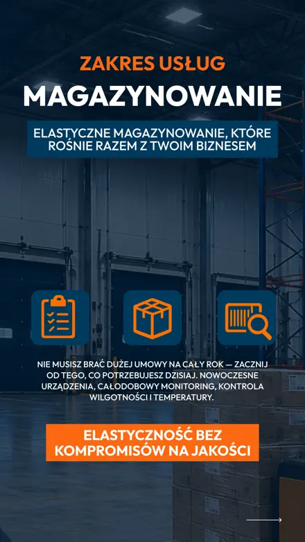 Сторіз «Zakres usług: Magazynowanie» — гнучке складування з моніторингом