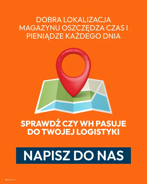 Слайд «Dobra lokalizacja magazynu oszczędza czas i pieniądze» — заклик написати