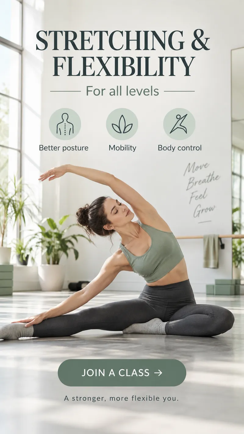 Креатив «Stretching & Flexibility»: розтяжка для всіх рівнів, постава, мобільність і контроль тіла