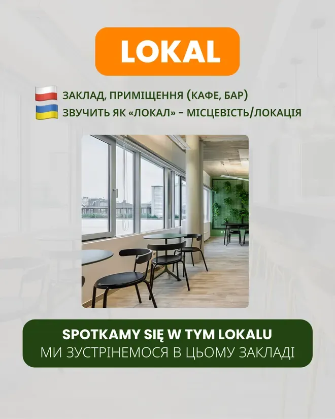 Слайд «Lokal» — польською це заклад або приміщення, а не локація