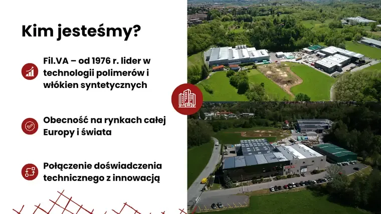 Слайд «Kim jesteśmy?» — Fil.VA, лідер у технології полімерів і синтетичних волокон із 1976 року