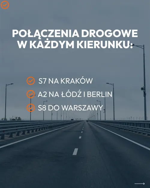 Слайд «Połączenia drogowe w każdym kierunku» — S7, A2, S8