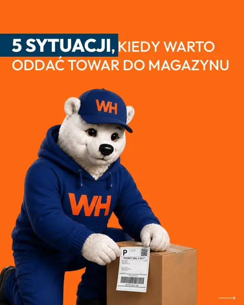 Слайд «5 sytuacji, kiedy warto oddać towar do magazynu» з ведмедем WH