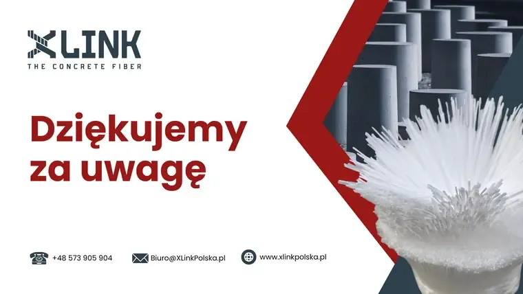 Фінальний слайд презентації «Dziękujemy za uwagę» з контактами XLINK Polska