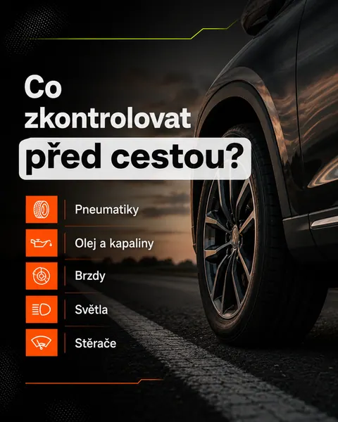 Слайд «Co zkontrolovat před cestou?» — вступ каруселі