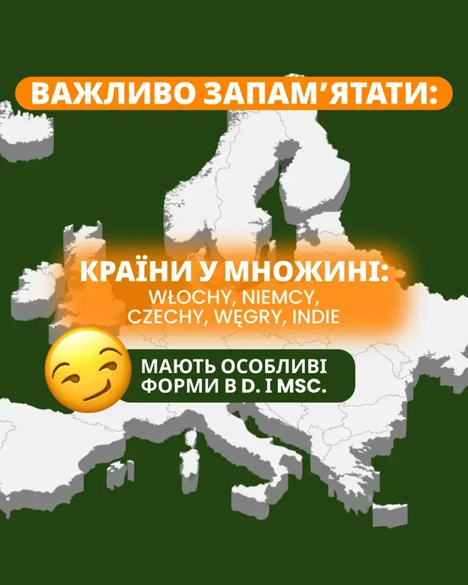 Фінальний слайд: країни у множині мають особливі форми в родовому та місцевому відмінках