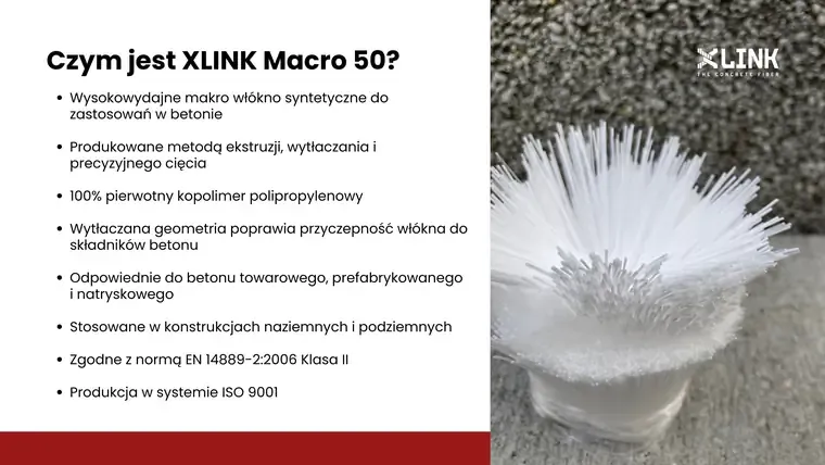 Слайд «Czym jest XLINK Macro 50?» — склад, виробництво та відповідність нормам