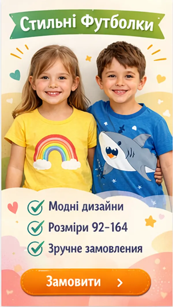 Креатив «Стильні футболки» — модні дизайни, розміри 92–164
